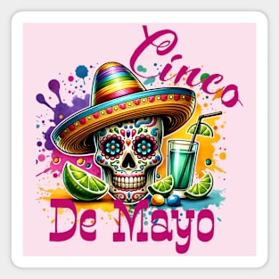 CINCO DE MAYO; 5th May; fifth of May; Mexican; Mexico; day of the dead; sugar skull; tequila; drinks; limes; bright colors; colorful; party; celebration; celebrate; skeleton; skull; sombrero; fiesta; tacos; pretty; bright; paint; Magnet